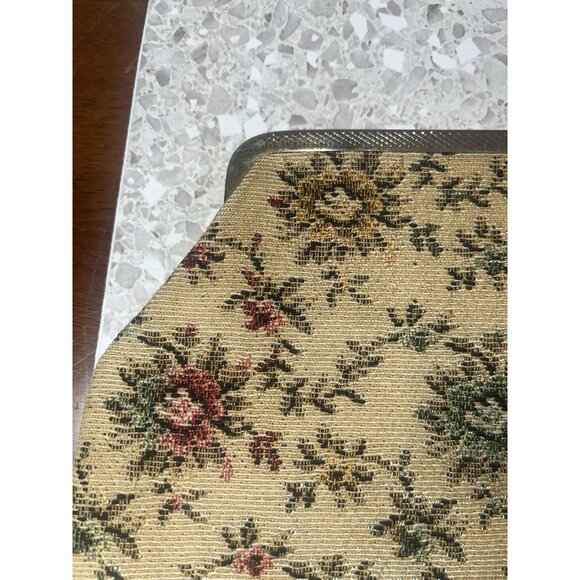 Tapestry Floral Clutch Kiss Closure Bag Purse Vintage Gold Tone Hardware 12 x 8" - Picture 3 of 11